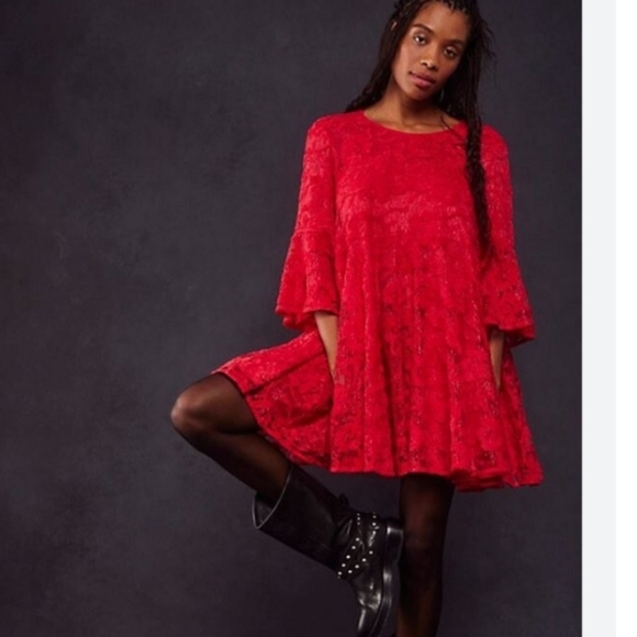 Free People Le Fleur Red Mini Dress Size S - Picture 2 of 8